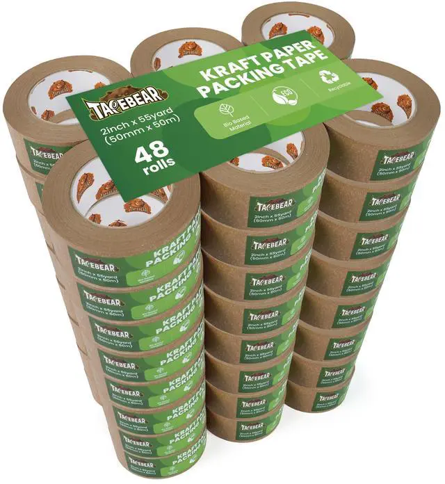 Main image of Eco-Friendly Kraft Paper Tape, Biodegradable Heavy Duty Packing Tape 2Inch x 55Yard, Recyclable Packaging Tape Self Adhesive Box Tape for Shipping, Sealing, Moving & Masking, 48Rolls