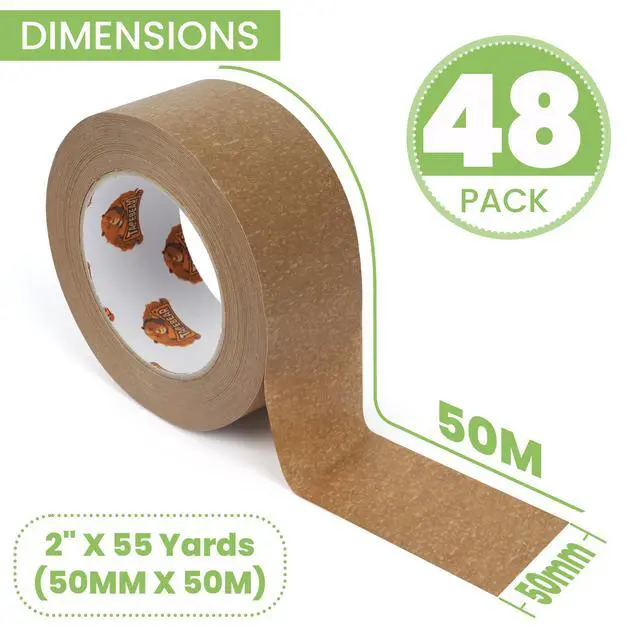 Alt view image 6 of 7 - Eco-Friendly Kraft Paper Tape, Biodegradable Heavy Duty Packing Tape 2Inch x 55Yard, Recyclable Packaging Tape Self Adhesive Box Tape for Shipping, Sealing, Moving & Masking, 48Rolls