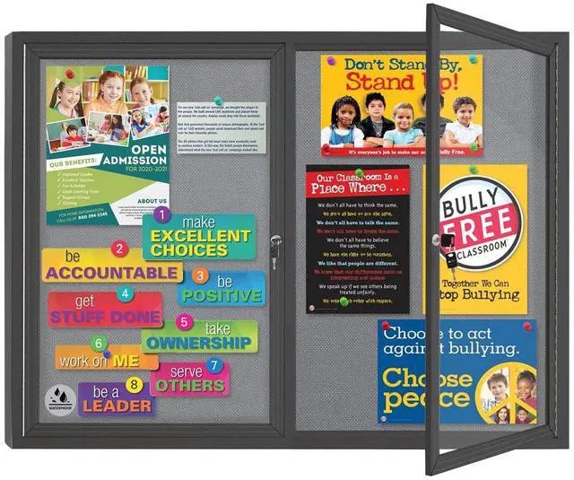 Main image of Enclosed Bulletin Board Lockable,Outdoor Noticeboard 44x32 Inch | Weatherproof,Grey Felt, Wall-Mounted Aluminum Black Framed Presentation Board with Locking Door