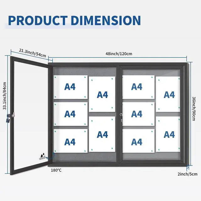 Alt view image 4 of 7 - Enclosed Bulletin Board Lockable,Outdoor Noticeboard 44x32 Inch | Weatherproof,Grey Felt, Wall-Mounted Aluminum Black Framed Presentation Board with Locking Door