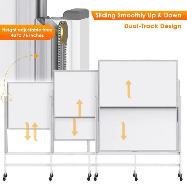 Alt view image 2 of 7 - Dry Erase Whiteboard Height Adjustable, Easel Stand Rolling White Board on Wheels - 48 x 60 Large Mobile Dry Erase Board, 4' x 5' Double Sided Magnetic Whiteboard for School Office Home