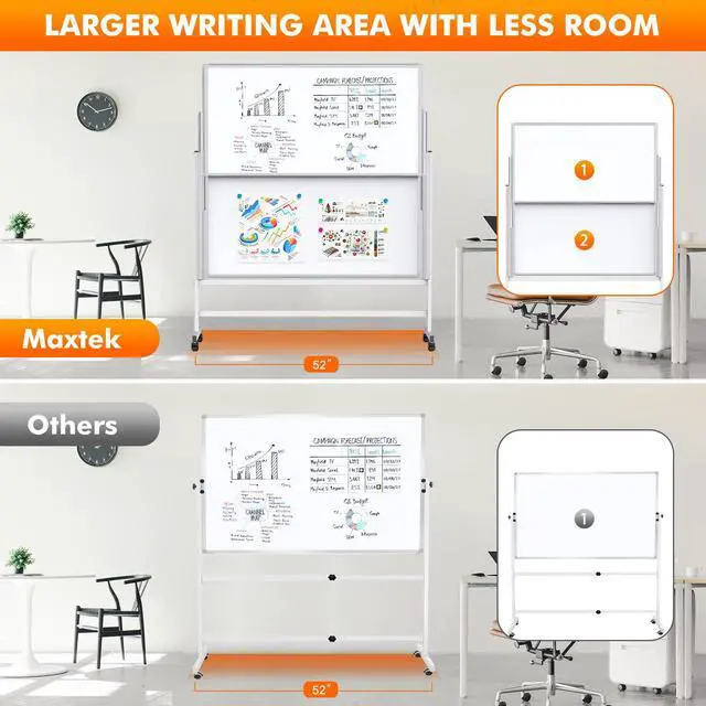 Alt view image 3 of 7 - Dry Erase Whiteboard Height Adjustable, Easel Stand Rolling White Board on Wheels - 48 x 60 Large Mobile Dry Erase Board, 4' x 5' Double Sided Magnetic Whiteboard for School Office Home