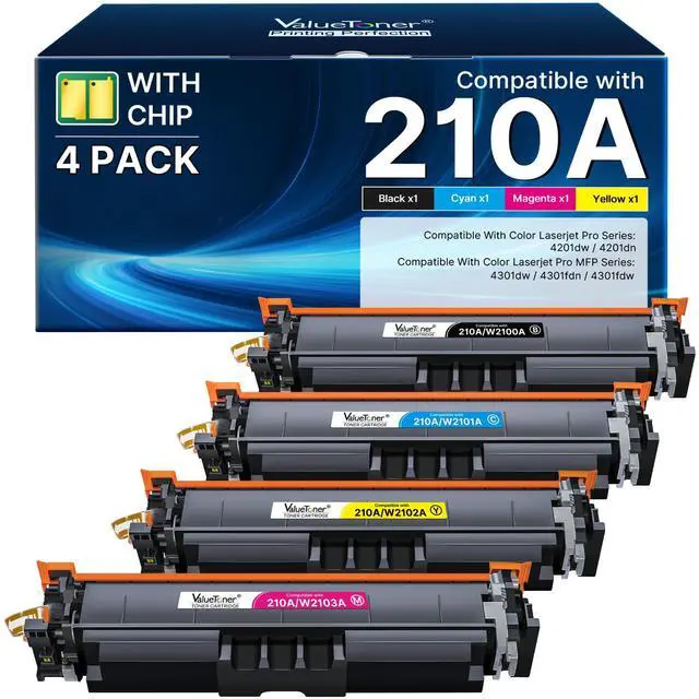 Main image of 210A Toner Cartridges 4 Pack (with Chip) - Replacement for HP 210A 210X Toner Cartridges for HP Color LaserJet Pro MFP 4301fdw Toner, MFP Pro 4301fdn 4201dw 4201dn 4301 4201 Series Printer W2100A