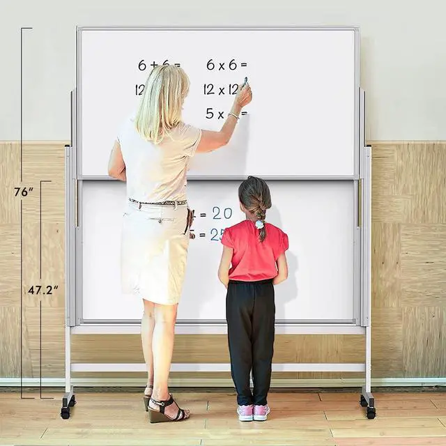Alt view image 4 of 7 - Dry Erase Whiteboard Height Adjustable, Easel Stand Rolling White Board on Wheels - 48 x 60 Large Mobile Dry Erase Board, 4' x 5' Double Sided Magnetic Whiteboard for School Office Home