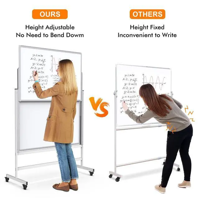 Alt view image 5 of 7 - Dry Erase Whiteboard Height Adjustable, Easel Stand Rolling White Board on Wheels - 48 x 60 Large Mobile Dry Erase Board, 4' x 5' Double Sided Magnetic Whiteboard for School Office Home
