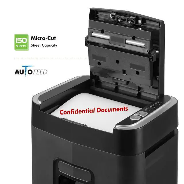Alt view image 3 of 7 - Professional Grade 150-Sheet Auto Feed Micro-Cut Paper and Credit Card Shredder/60 Minutes Continuous Run Time