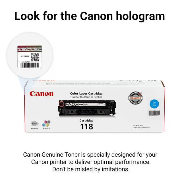 Alt view image 5 of 6 - 118 Genuine Cyan Toner Cartridge Compatible with MF720 Series, LBP7200Cdn, LBP7660Cdn, MF8300 Series, MF8580Cdw