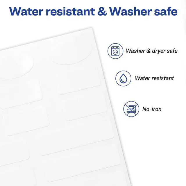 Alt view image 3 of 7 - No-Iron Fabric Labels, White | Washer and Dryer-Safe | Non-Printable | Assorted Shapes | 90 Labels, Pack of 18