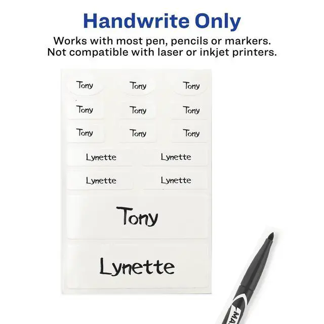 Alt view image 4 of 7 - No-Iron Fabric Labels, White | Washer and Dryer-Safe | Non-Printable | Assorted Shapes | 90 Labels, Pack of 18