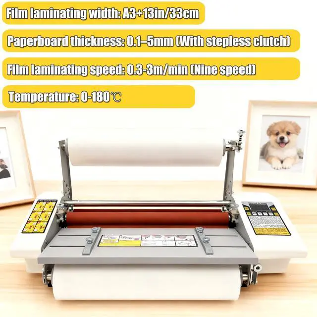 Alt view image 3 of 7 - Thermal Cold Roll Laminator, 110V Single and Dual Sided Laminating Machine with Four Rollers Digital Display A3+/12.9" 120141