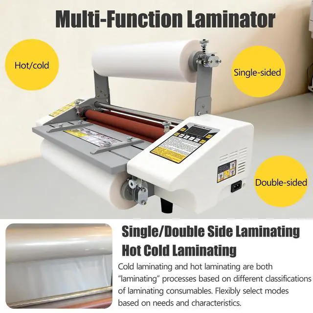 Alt view image 4 of 7 - Thermal Cold Roll Laminator, 110V Single and Dual Sided Laminating Machine with Four Rollers Digital Display A3+/12.9" 120141