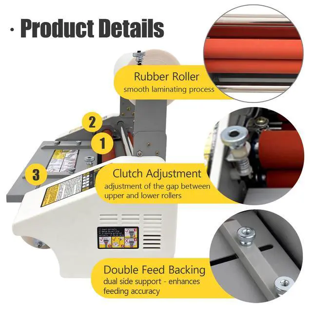 Alt view image 5 of 7 - Thermal Cold Roll Laminator, 110V Single and Dual Sided Laminating Machine with Four Rollers Digital Display A3+/12.9" 120141