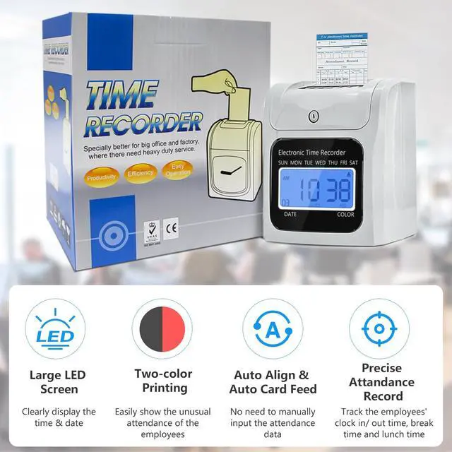 Alt view image 2 of 7 - Time Clock Bundle with 200 Time Cards, 4 Ink Ribbons, 2 Ten-Slot Time Card Racks, & 2 Security Keys, Auto-Align Employee Time Clocks for Small Business