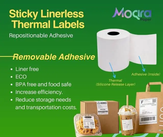 Alt view image 3 of 7 - Moqra BPA Free Sticky Thermal Receipt Paper Rolls (80mm) 3 1/8" x 170' 24 Rolls- Removable Label Compatible with TM-L90ii Other linerless Label Printers. Works with POS Systems (24 Rolls/Box)