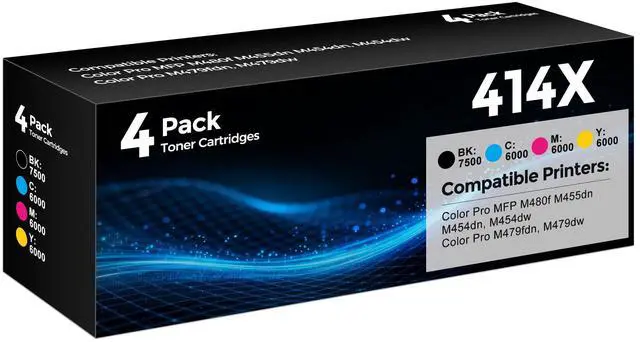 Main image of 414X Toner Cartridges 4 Pack M479fdw Toner Cartridges Compatible with HP 414X W2020X 414A W2020A Toner (with New Chip) for Pro MFP M454dw M454dn M455dn M479fdn Printer(Black/Cyan/Yellow/Magenta)