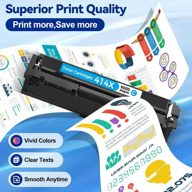 Alt view image 4 of 7 - 414X Toner Cartridges 4 Pack M479fdw Toner Cartridges Compatible with HP 414X W2020X 414A W2020A Toner (with New Chip) for Pro MFP M454dw M454dn M455dn M479fdn Printer(Black/Cyan/Yellow/Magenta)