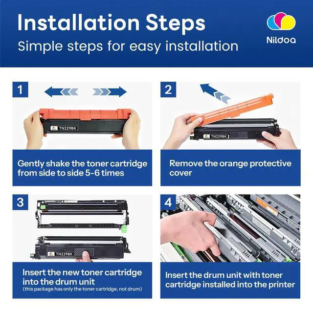 Alt view image 4 of 7 - TN229 Toner Cartridges 4 Pack Replacement for Brother TN229BK/C/M/Y TN-229 MFC-L3720CDW MFC-L3780CDW HL-L3280CDW Printer Ink Cartridge(TN2294PK Black Cyan Magenta Yellow)