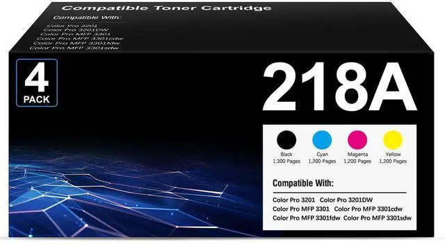 Main image of 218A Toner Cartridges 4-Pack Compatible Replacement for HP Color Pro MFP 3301SDW 3301CDW 3301FDW 3201DW Printer 3301 3201 Series | W2180A W2181A W2182A W2183A