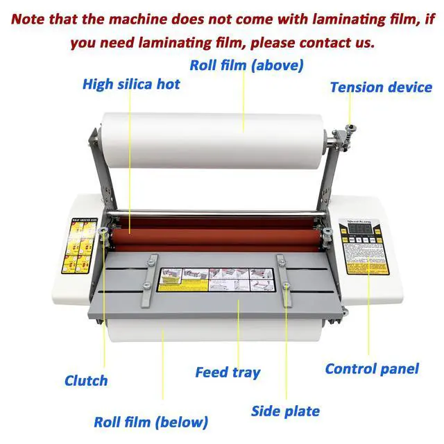 Alt view image 7 of 7 - Thermal Cold Roll Laminator, 110V Single and Dual Sided Laminating Machine with Four Rollers Digital Display A3+/12.9" 120141