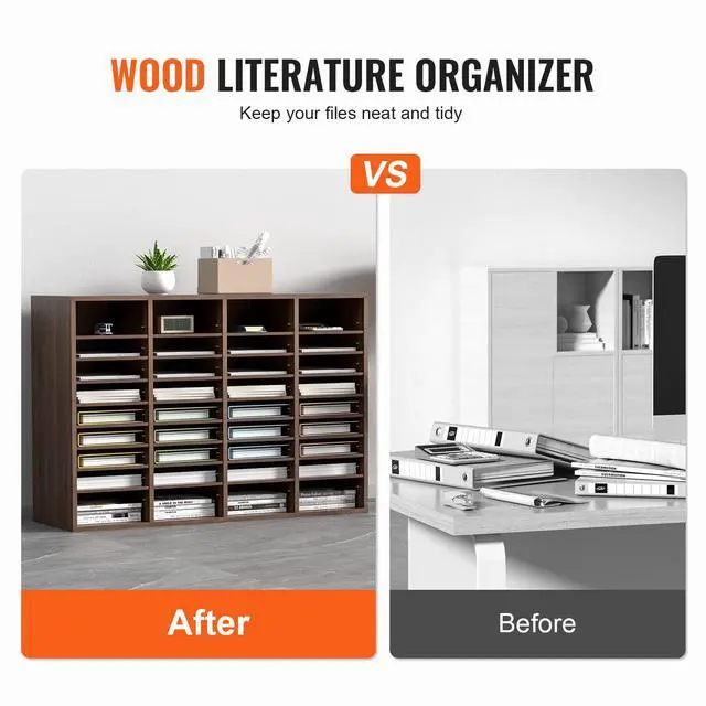Alt view image 4 of 7 - Literature Organizers, 36 Compartments Office Mailbox with Adjustable Shelves, Wood Literature Sorter 39.3x12x26.8 inches for Office, Home, Classroom, Mailrooms Organization, EPA Certified Brown
