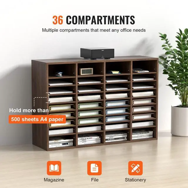 Alt view image 6 of 7 - Literature Organizers, 36 Compartments Office Mailbox with Adjustable Shelves, Wood Literature Sorter 39.3x12x26.8 inches for Office, Home, Classroom, Mailrooms Organization, EPA Certified Brown