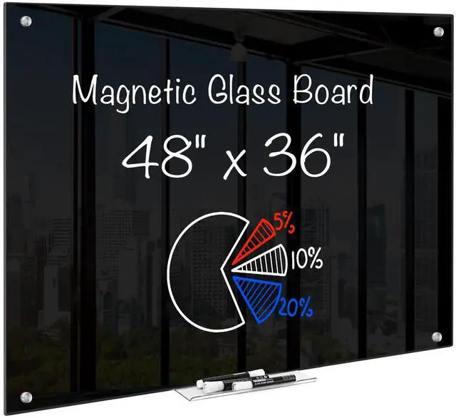 Main image of Black Dry Erase Board 48" x 36", Black Whiteboard Glass Frameless, Large Magnetic Glass White Board for Office School