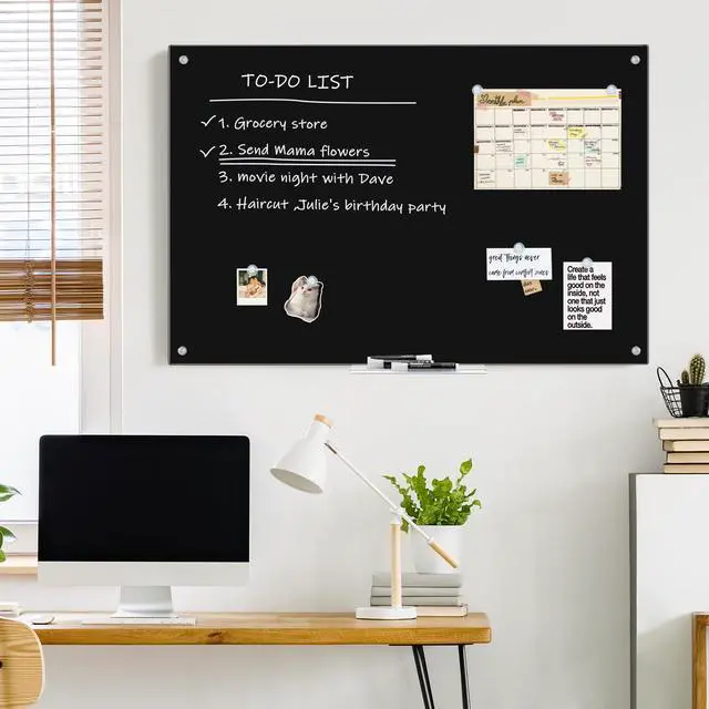 Alt view image 6 of 7 - Black Dry Erase Board 48" x 36", Black Whiteboard Glass Frameless, Large Magnetic Glass White Board for Office School