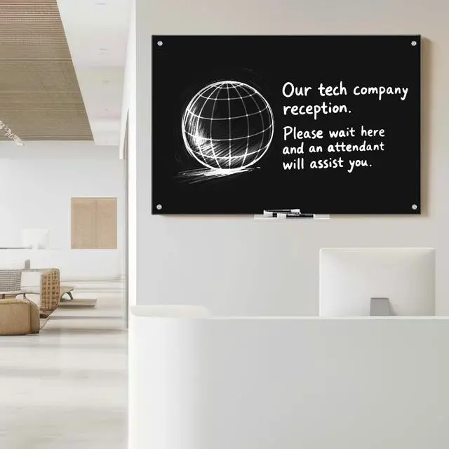Alt view image 5 of 7 - Black Dry Erase Board 48" x 36", Black Whiteboard Glass Frameless, Large Magnetic Glass White Board for Office School