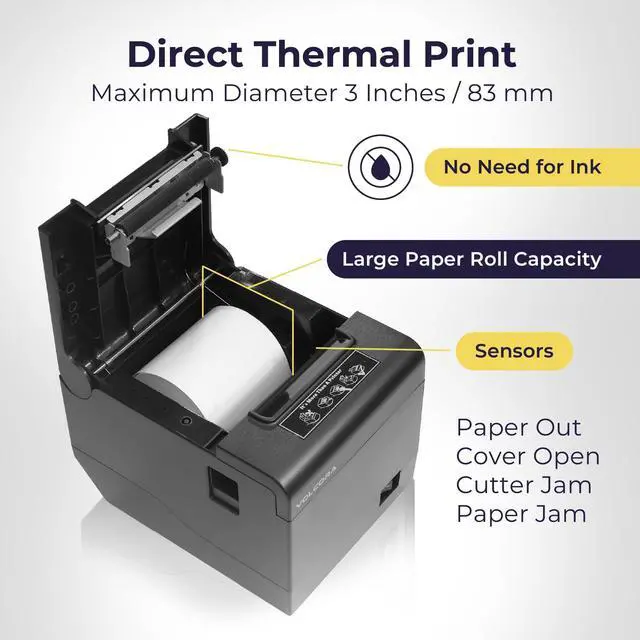 Alt view image 4 of 7 - Thermal Receipt Printer, 80mm POS Printer w/Auto Cutter, USB/WiFi Interface for Windows/MAC/Linux, ESC/POS Command Support Cash Drawer, High Speed Kitchen Printer, Wall Mount (Black)