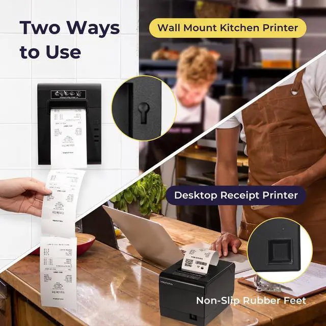 Alt view image 7 of 7 - Thermal Receipt Printer, 80mm POS Printer w/Auto Cutter, USB/WiFi Interface for Windows/MAC/Linux, ESC/POS Command Support Cash Drawer, High Speed Kitchen Printer, Wall Mount (Black)