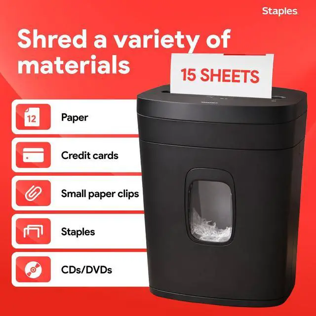 Alt view image 2 of 7 - 15-Sheet Cross Cut Paper Shredder for Home Office, P-4 Security, 20-Min Run Time, Shreds Paper/Credit Cards/CDs/DVDs, Quiet 65 dB, Auto Start/Stop, 5 Gallon, Black