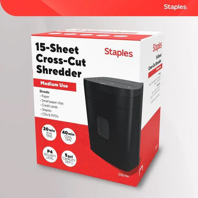 Alt view image 7 of 7 - 15-Sheet Cross Cut Paper Shredder for Home Office, P-4 Security, 20-Min Run Time, Shreds Paper/Credit Cards/CDs/DVDs, Quiet 65 dB, Auto Start/Stop, 5 Gallon, Black