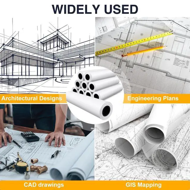 Alt view image 6 of 6 - Wide Format Paper,8 Rolls Plotter Paper 24 In x 150 Ft, CAD Bond Rolls,20lb,Bond Paper on 2" Core for CAD Printing on Wide Format Ink Jet Printers