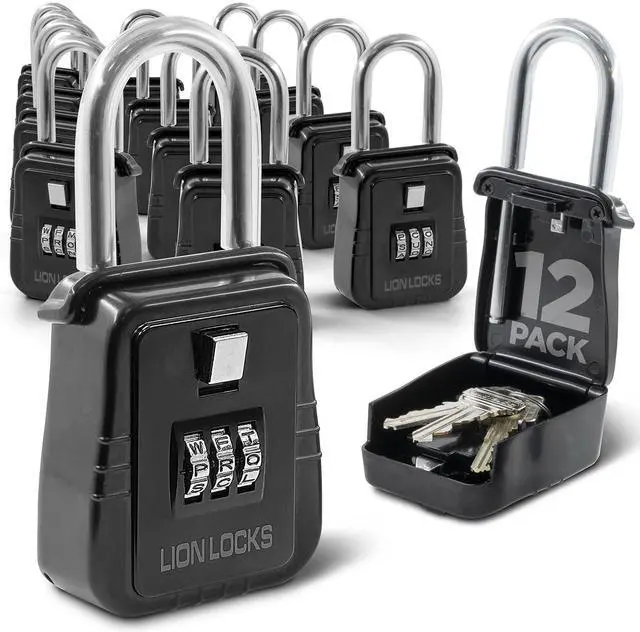 Main image of 12-Pack Alpha Key Lock Box with Code - Outdoor Realtor Lock Box, Property Management, Short Term Rental Key Safe, Holds 5 Keys, Black