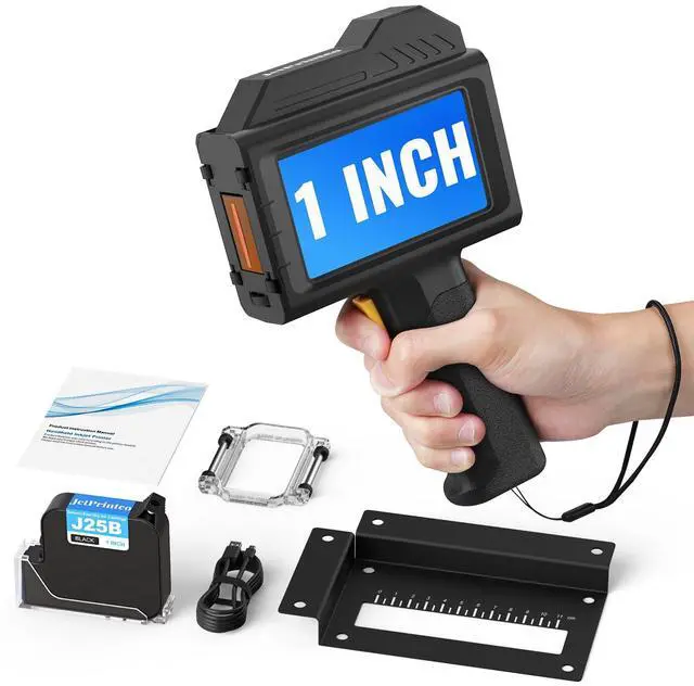 Main image of 1.0 Inch Print Height Intelligent Handheld Inkjet Printer Lasts 16H Weighs Only 400g for Batch Code Date Lot Number Print on Plastic Carton Wood Metal Glass Aluminum with 42ml Fast Dry Ink (Black)