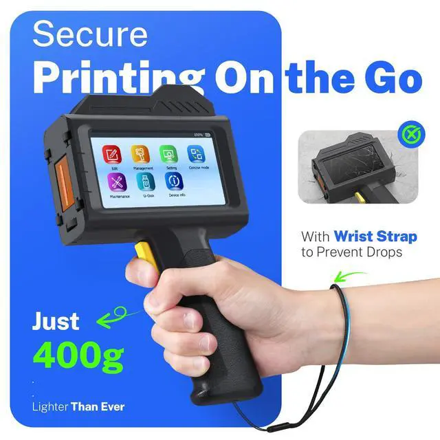 Alt view image 7 of 7 - 1.0 Inch Print Height Intelligent Handheld Inkjet Printer Lasts 16H Weighs Only 400g for Batch Code Date Lot Number Print on Plastic Carton Wood Metal Glass Aluminum with 42ml Fast Dry Ink (Black)