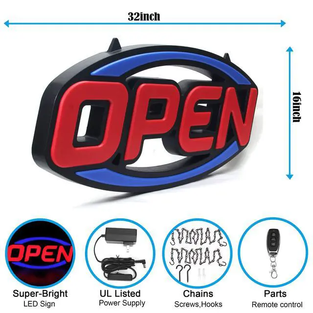 Alt view image 3 of 7 - 2026 Model 32" x 16" LED Neon Open Sign - Ultra Bright Extra Jumbo Large - Remote Controlled - Get Your Business Seen Day or Night