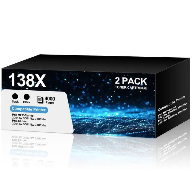 Main image of 138X W1380X Toner Cartridge 2 Black with Chip Compatible for HP 138X Work with Laser Jet Pro 3001dw 3001fdw 3001, MFP 3101fdw 3101 High Yeild Printer Toner Cartridge 4,000 Pages