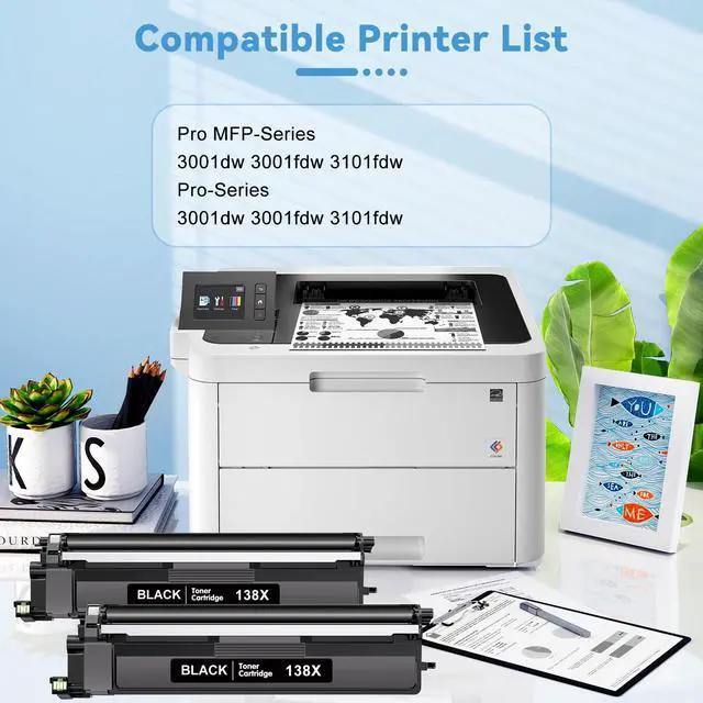 Alt view image 2 of 7 - 138X W1380X Toner Cartridge 2 Black with Chip Compatible for HP 138X Work with Laser Jet Pro 3001dw 3001fdw 3001, MFP 3101fdw 3101 High Yeild Printer Toner Cartridge 4,000 Pages