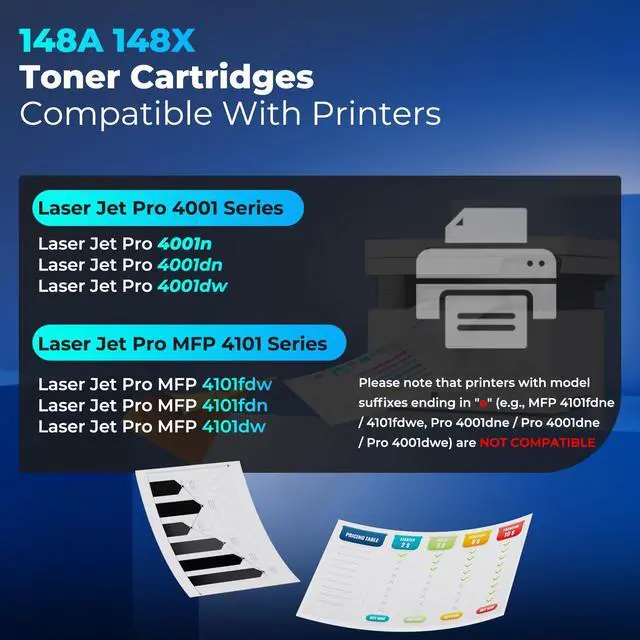 Alt view image 2 of 7 - 148A Toner Cartridge 4001n 4101fdw 4001dn Toner 2 Pack Replacement for HP 148A 148X Toner Cartridges Black HP148A HPW1480A HP148X Work with HP Laser Jet Pro 4001n 4001dn 4001dw MFP 4101fdw 4101fdn