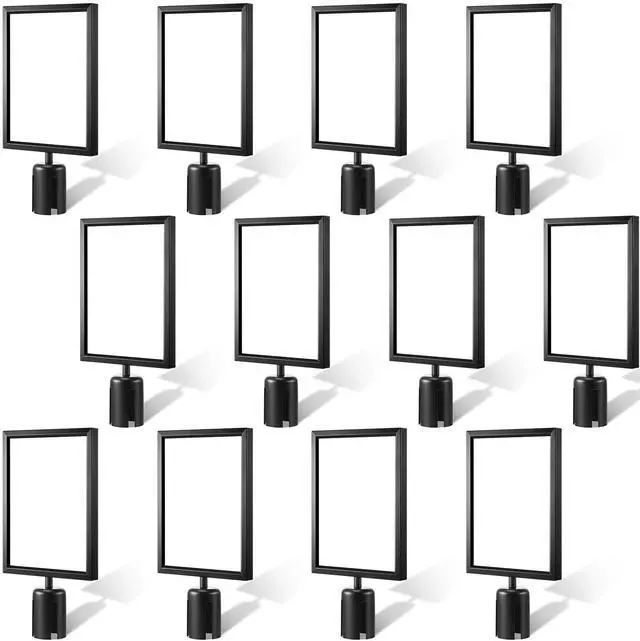Main image of 12 Pcs Stanchion Sign Holder Double Sided Sign Frame with Cover Stanchion Top Frames for 8.58 x 12.52 Inches Paper Size for Crowd Control Sentry Stanchions, Black