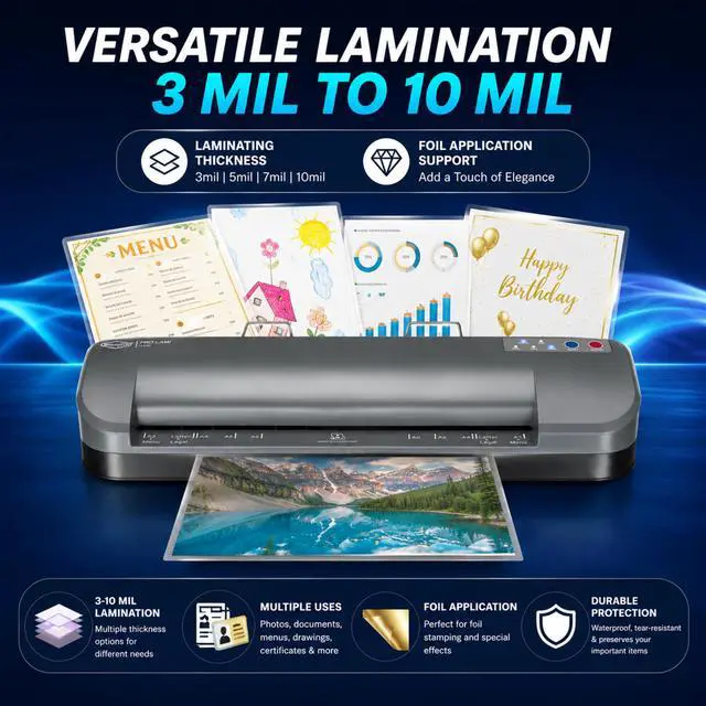 Alt view image 3 of 7 - 13-Inch Thermal Laminator & Foil Applicator, 310 Mil, 4-Roller, 55s Warm-Up, 18 seconds/page, Auto Shutoff, Commercial-Grade Laminating Machine with 10 Pouches for Office, School, Crafts & DIY