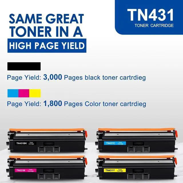 Alt view image 3 of 7 - TN-431 Toner Cartridge 4 Pack Replacement for Brother TN431 TN433 Toner Cartridges MFC-L8610CDW HL-L8360CDW Printer, MFC L8900CDW Toner Cartridges, TN431 4PK (TN-431 BK/C/M/Y)