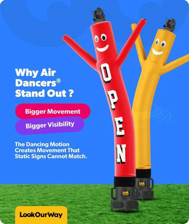 Alt view image 6 of 7 - Air Dancers Inflatable Tube Man Set - 7ft Tall Wacky Waving Inflatable Dancing Tube Guy with Weather Resistant Blower for Business Promotion - Open Red