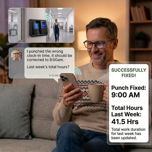 Alt view image 2 of 7 - App Control, 5s Fast Connection, Fix Records, Custom Overtime, Lunch & Break Rules, 4 Payroll Reports, No Monthly Fee, 10 IC Cards Included, Fingerprint & Face Time Clock for Small Business