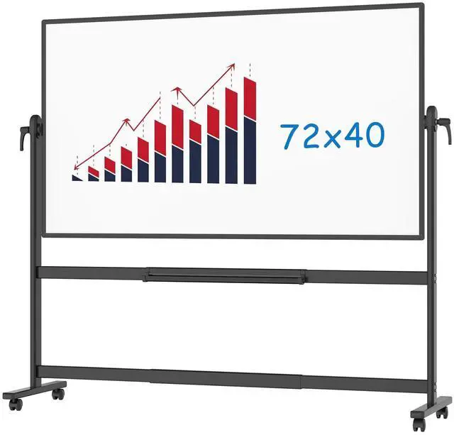 Main image of Double-Sided Magnetic Mobile Dry Erase Whiteboard, 72" x 40", Black | Rolling Standing White Board on Wheels with Aluminium Frame for School Office Home