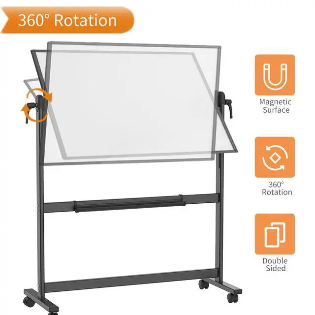 Alt view image 3 of 6 - Double-Sided Magnetic Mobile Dry Erase Whiteboard, 72" x 40", Black | Rolling Standing White Board on Wheels with Aluminium Frame for School Office Home