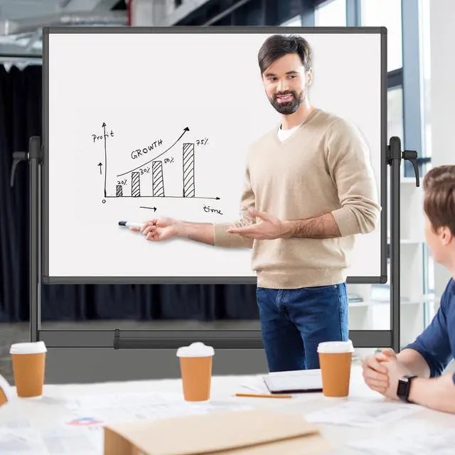 Alt view image 6 of 6 - Double-Sided Magnetic Mobile Dry Erase Whiteboard, 72" x 40", Black | Rolling Standing White Board on Wheels with Aluminium Frame for School Office Home