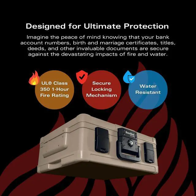 Alt view image 3 of 7 - SureSeal Fire Safe with Key Lock, Taupe | 1 Hour Fire Rated Safe - 100 Hour Water Resistant - Key Lock - Made in USA