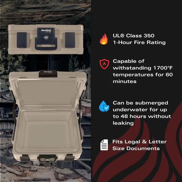 Alt view image 5 of 7 - SureSeal Fire Safe with Key Lock, Taupe | 1 Hour Fire Rated Safe - 100 Hour Water Resistant - Key Lock - Made in USA